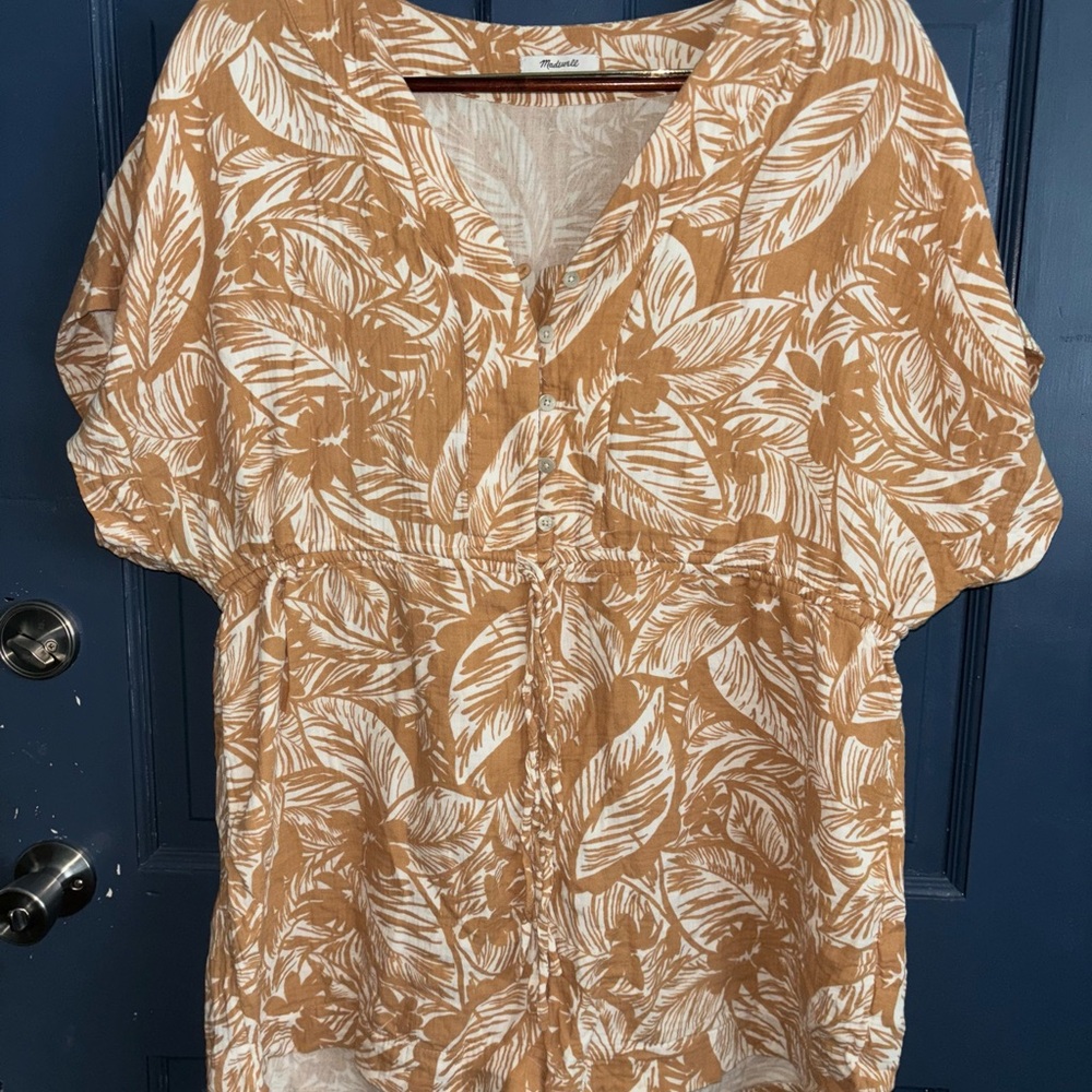Madewell Earthen Sand Palm Leaf Print Romper
